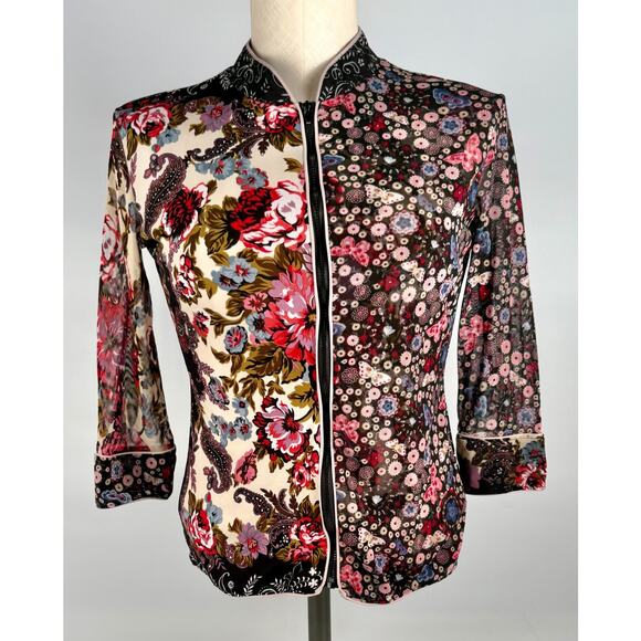 ANAC by Kimi Mandarin Collar Floral Shirt Artsy Top MED Y2K Gothic Goth Blouse - Picture 1 of 6